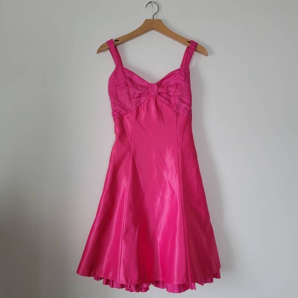 Gunne Sax Jessica McClintock Pink Y2K Taffeta Dress Juniors 7 Bow A Line Prom